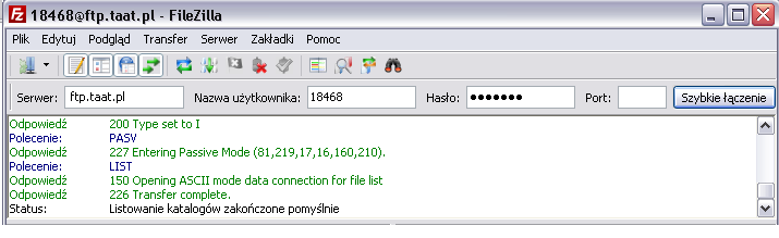 Filezilla - konfiguracja połączenia