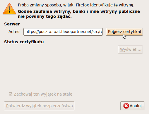 Zrzut ekranu: SSL Firefox, krok 3