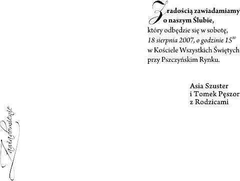 Ślub Asi i Tomka 18 sierpnia, godz.15, w Pszczynie